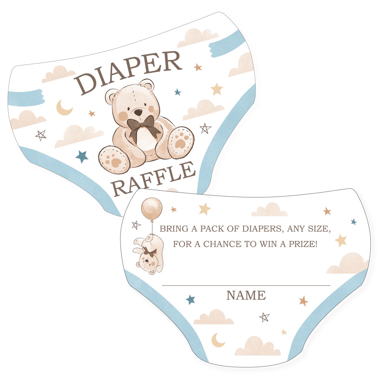 Big Dot of Happiness We Can Bearly Wait - Diaper Shaped Raffle Ticket Inserts - Teddy Bear Baby Shower Activities - Diaper Raffle Game - Set of 24